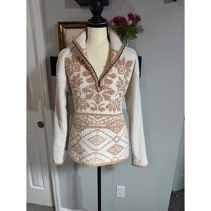 Berkley Jensen Womens Medium Sherpa Fleece Quarter Zip Floral Nordic Pullover